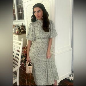 ASOS Green puff sleeveFloral Open-Back Dress